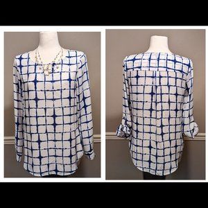 Apt. 9 Size S Blue White Long Sleeve Top Blouse